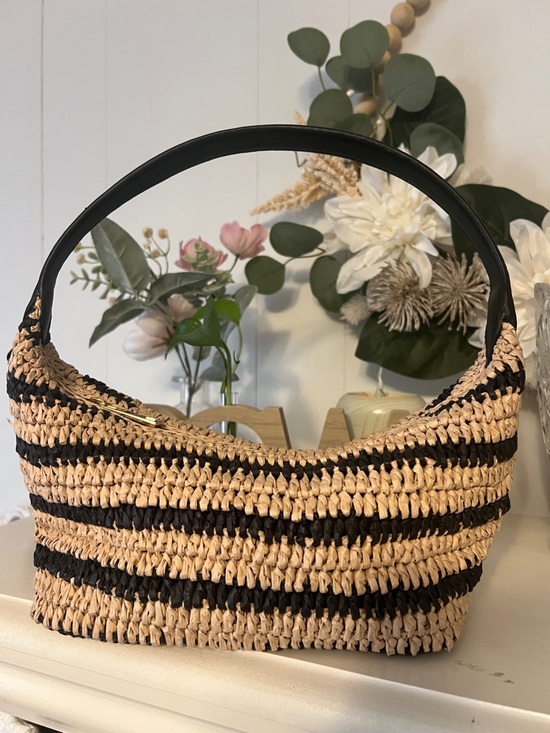 a new day Handbags - a new day Natural and Black Woven Shoulder Bag